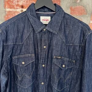 Wrangler Selvedge Edge Dark Rinse Western Denim Shirt M